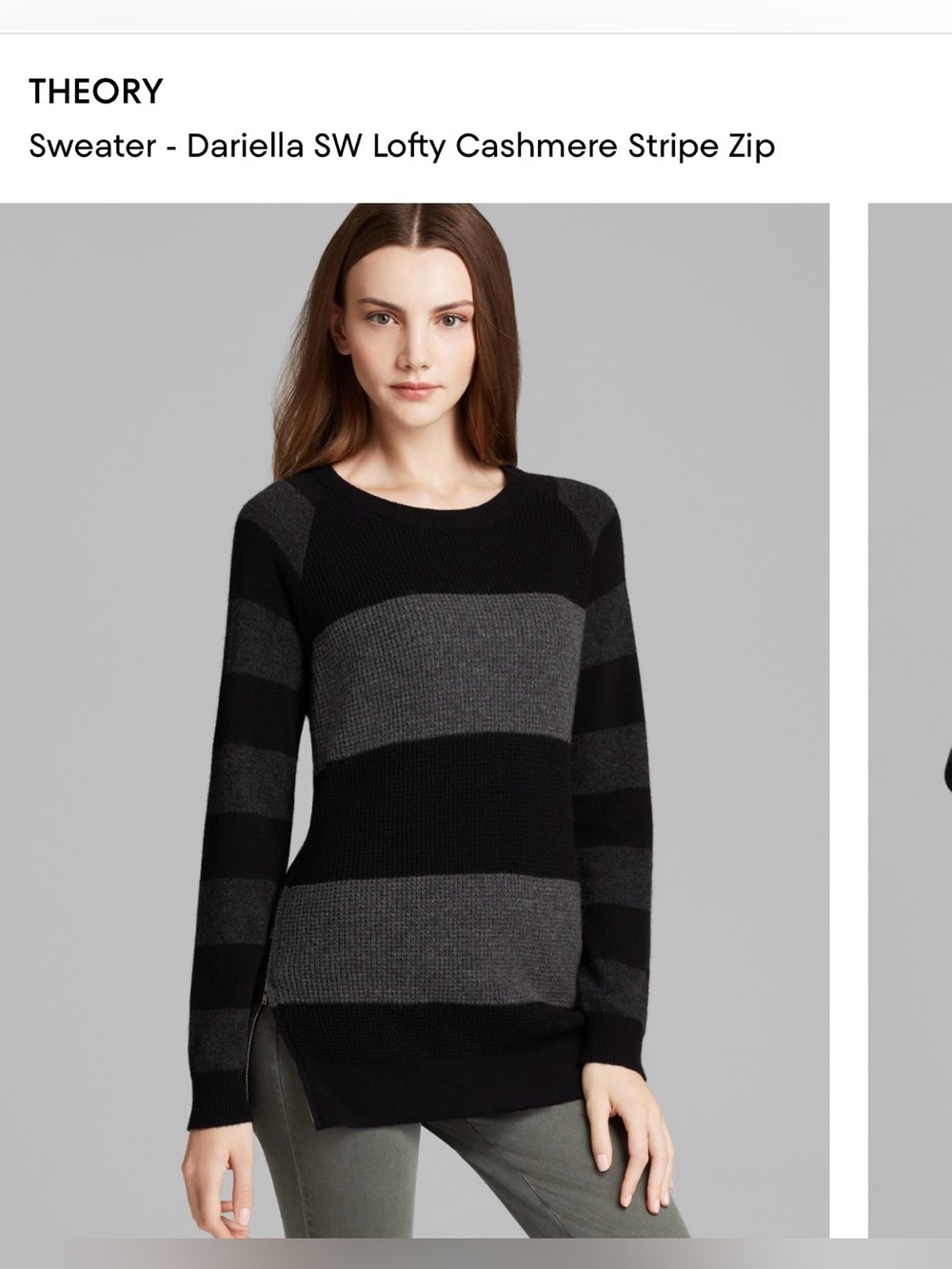 Theory Black and Gray Striped Crewneck Cashmere Sweater - Size XS